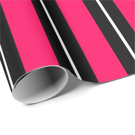 Spaß & moderne heiße rosa, schwarze & weiße Streif Geschenkpapier (Rolleneckpunkt)