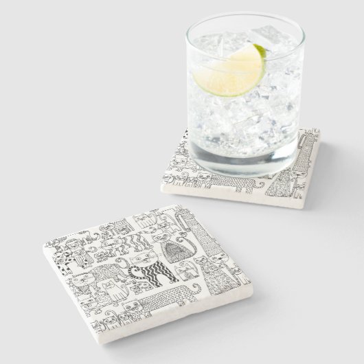 Spaß Moderne schwarze und weiße Katzen und Kätzche Steinuntersetzer (Seitenansicht)