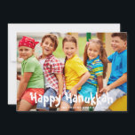 Spaß Modernes Glück Hanukkah Personalisiertes Foto<br><div class="desc">Dieses unterhaltsame und moderne Urlaubsdesign besticht mit dem Foto "Happy Hanukkah" mit Ihrem Familiennamen und Datum in weißer Typografie. #hanukkah #chanukah #holidays #saisonale #festive #modern #photo #photo #photocase #addyourown #trendy #trendend #fashion #modionable #design #designer #populäre #stationery #cards #greetingcards #diy #doityourself #name #personalisiert #custom #custom #custom #custom #</div>