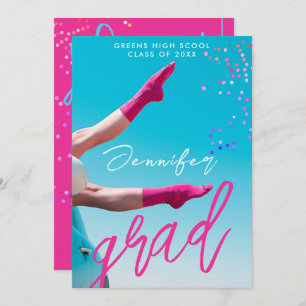 Spaß Modernes Hot Pink Typo Uni School Grad Foto Ankündigung