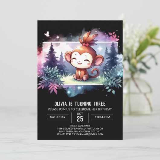 Spaß Monkey Geburtstag Einladung (Stehend Vorderseite)