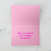 Spaß, Nerdy, Geeky, Pink, 8-Bit Stil 1. Geburtstag Karte (Innenseite)