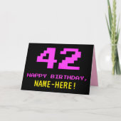 Spaß, Nerdy, Geeky, Pink, 8-Bit Stil 42. Geburtsta Karte (Vorderseite)