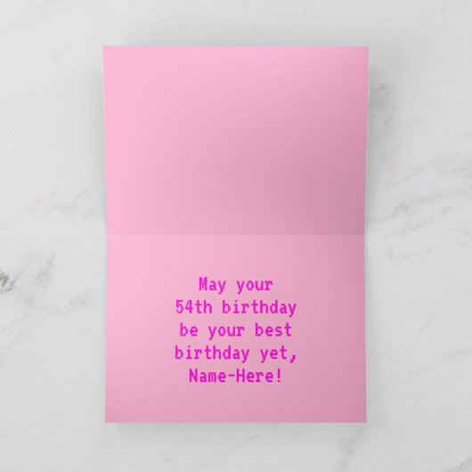 Spaß, Nerdy, Geeky, Pink, 8-Bit Stil 54. Geburtsta Karte (Innenseite)