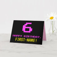 Spaß, Nerdy, Geeky, Pink, 8-Bit-Stil 6. Geburtstag