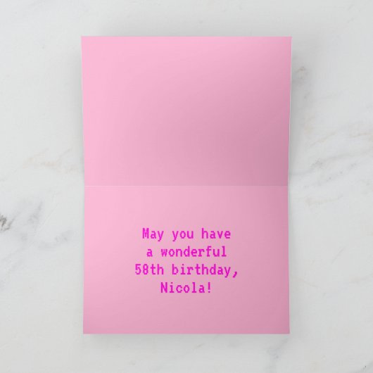 Spaß, Nerdy, Geeky, Pink, 8-Bit Style 58. Geburtst Karte (Innenseite)