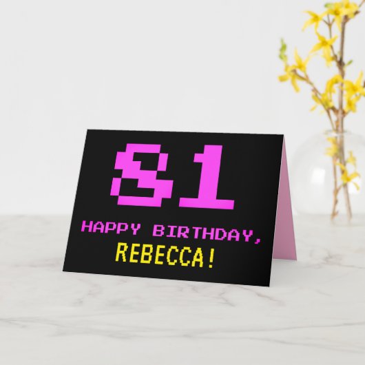 Spaß, Nerdy, Geeky, Pink, 8-Bit Style 81. Geburtst Karte (Gelbe Blume)