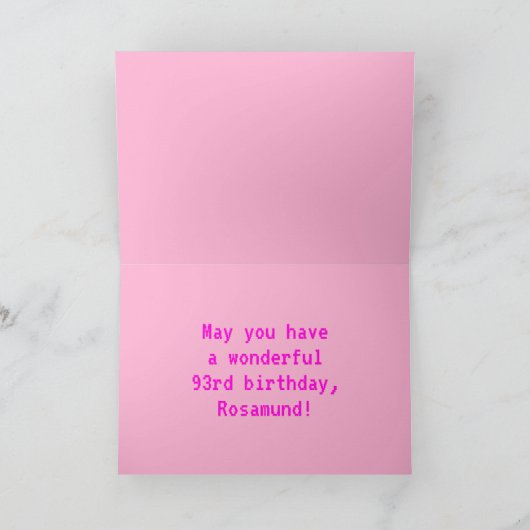 Spaß, Nerdy, Geeky, Pink, 8-Bit Style 93. Geburtst Karte (Innenseite)