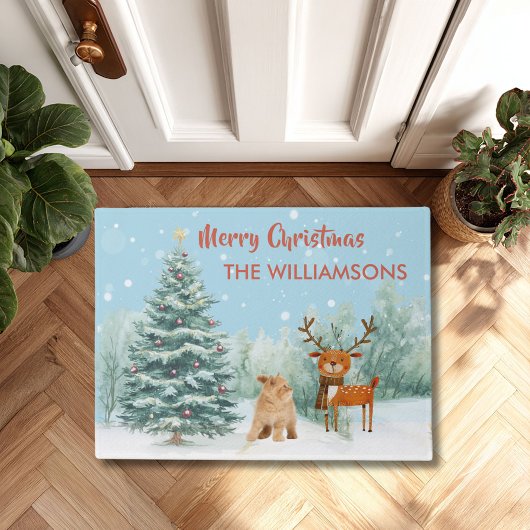 Spaß Neugierige Katze und stilvolle Weihnachten de Fußmatte