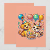 Spaß & Niedliche Geburtstag Welpe & Kitten Party Einladung (Vorne/Hinten)