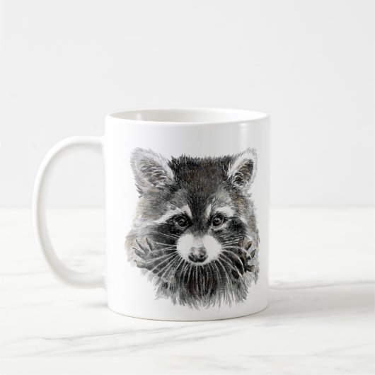 Spaß Niedliche Wasserfarbe Raccoon fröhlich Inspir Kaffeetasse (Links)