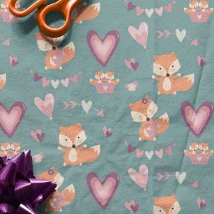 Spaß Niedlicher Fox Herz Valentinstag Geschenkpapier