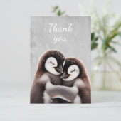 Spaß Niedlicher Hugging Pinguin Bird Dank Dankeskarte (Stehend Vorderseite)