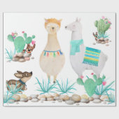 Spaß Niedlicher Llama, Hund, Eule Aquamarine Wüste Geschenkpapier (Flach)