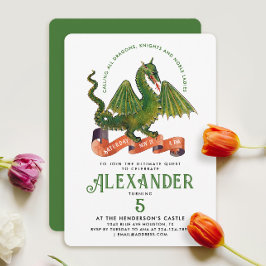 Spaß Niedlicher mittelalterlicher grüner Drachenri Einladung