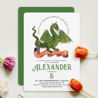 Spaß Niedlicher mittelalterlicher grüner Drachenri Einladung