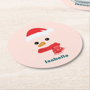 Spaß Niedlicher Schneemann Weihnachtsfeier Runder Pappuntersetzer