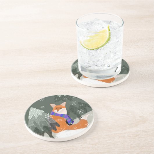 Spaß Niedlicher Winter Fox Untersetzer (Seite)