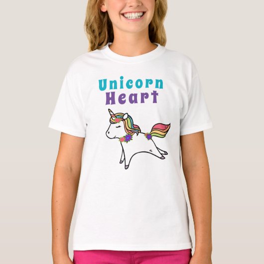 Spaß niedliches Einhorn Herz lila und rosa Blume T-Shirt (Vorderseite)