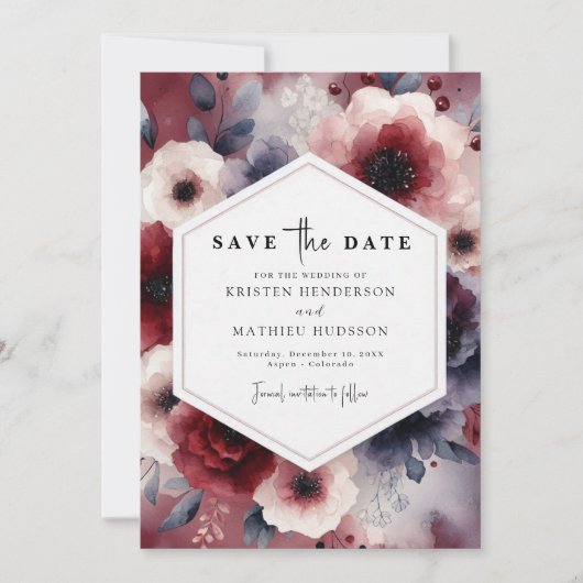 Spaß online Burgund Save The Date (Vorderseite)