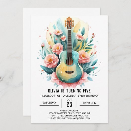Spaß Online Gitarre Geburtstag Einladung (Vorne/Hinten)