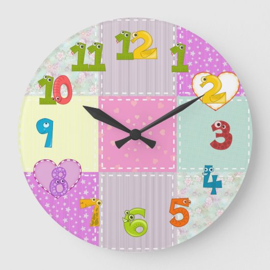Spaß-Patchwork-Uhr mit Funky-Nummern für Kinder Große Wanduhr (Vorderseite)