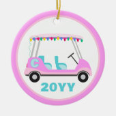 Spaß Personalisiert Pink Golf Cart Urlaub Lichter Keramik Ornament (Vorne)