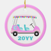 Spaß Personalisiert Pink Golf Cart Urlaub Lichter Keramik Ornament (Hinten)