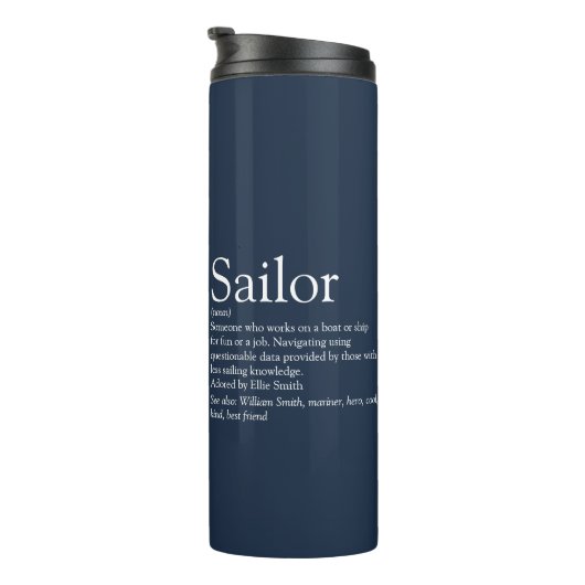 Spaß Personalisiert Sailor Definition Navy Blue Thermosbecher (Nach rechts gedreht)