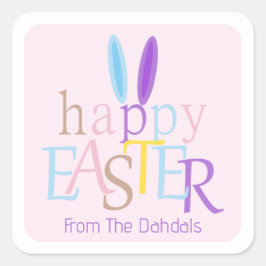 Spaß Personalisierte fröhliche Ostern Bunny Pink Quadratischer Aufkleber