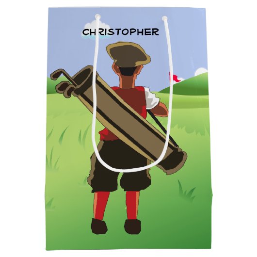 Spaß-personalisierter Golfspieler auf Golfkurs Mittlere Geschenktüte (Rückseite)