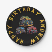 Spaß personalisierter Monster-LKW-Kindergeburtstag Pappteller (Vorderseite)