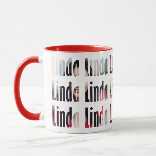 Spaß Personalisierter Name "Linda", 3-Foto-Hinterg Tasse (Links)