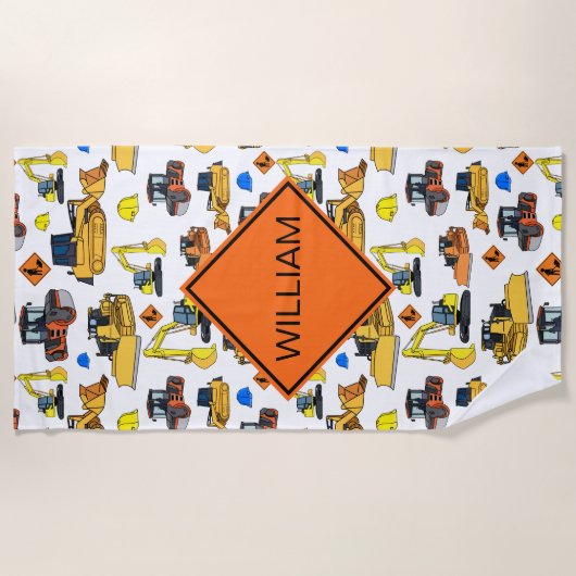 Spaß-personalisiertes Bau-Fahrzeug-Muster Strandtuch (Vorderseite)
