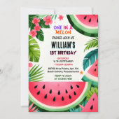 Spaß pink Sommer eins in der Melone ersten Geburts Einladung (Vorderseite)