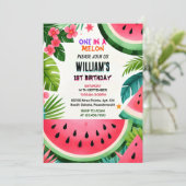 Spaß pink Sommer eins in der Melone ersten Geburts Einladung (Stehend Vorderseite)