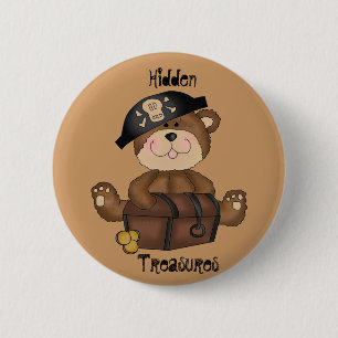 Spaß-Piraten-Bär mit Schatz-Kasten-Button-Knopf Button