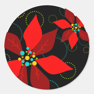 Spaß-Poinsettia-Retro Feiertags-Aufkleber Runder Aufkleber
