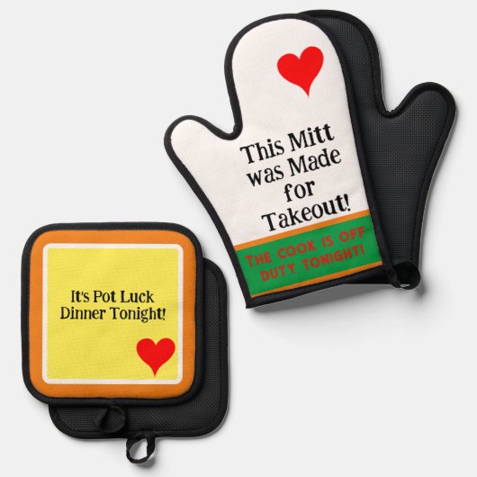 Spaß Pot Luck Abendessen Heute Grünes Orange Ofenhandschuh & Topflappen-Set (Vorderseite/Rückseite)