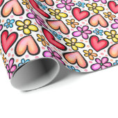 Spaß Red Lmon Herz und farbenfrohe Blume Geschenkpapier (Rolleneckpunkt)