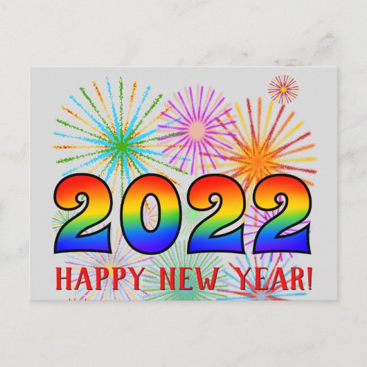 Spaß, Regenbogenfarben 2022 + "GLÜCKLICHES NEUES J Postkarte (Vorderseite)