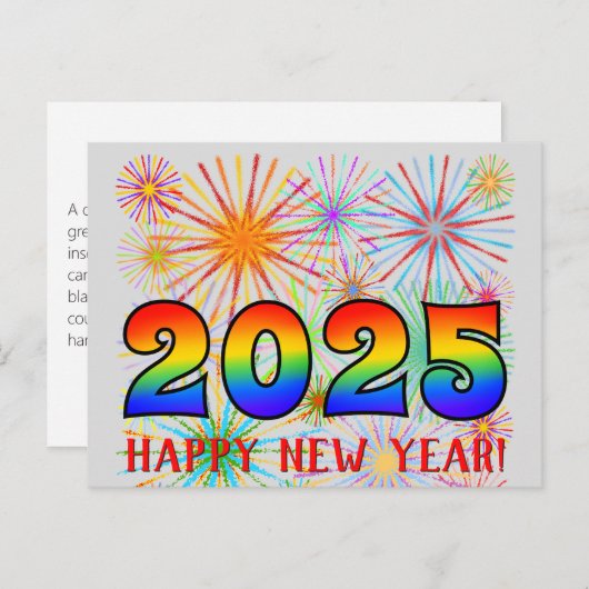 Spaß, Regenbogenfarben 2025 + "GLÜCKLICHES NEUES J Postkarte (Vorne/Hinten)
