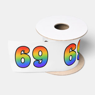 Spaß, Regenbogenmuster "69" Ereignisnummer (Grau) Satinband
