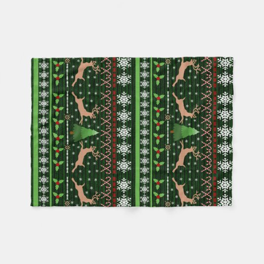 Spaß-Ren-Weihnachtsstrickjacke Fleecedecke (Vorderseite (Horizontal))