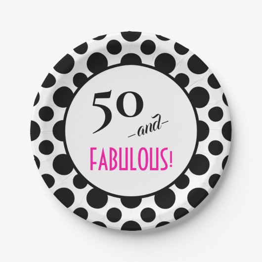 Spaß Retro Chic Polka Dot 50 und FABULOUS! Geburts Pappteller (Vorderseite)