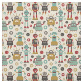 Spaß-Retro Roboter-illustriertes Muster (Creme) Stoff (Muster)