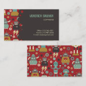 Spaß-Retro Roboter-illustriertes Muster (rot) Visitenkarte (Vorne/Hinten)