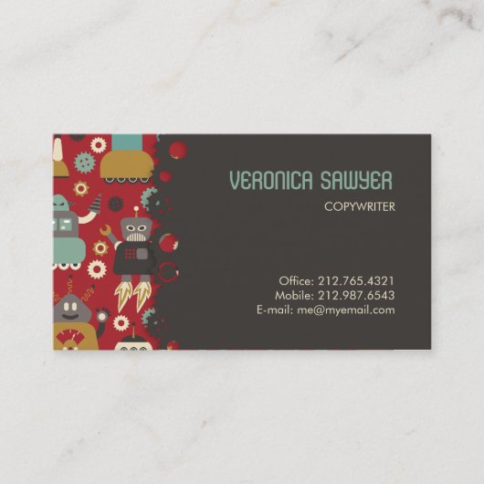Spaß-Retro Roboter-illustriertes Muster (rot) Visitenkarte (Vorderseite)