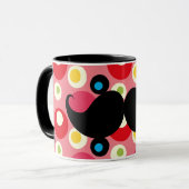 Spaß-Retro Schnurrbart auf 70er buntem Hintergrund Tasse (Vorderseite Links)