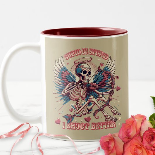 Spaß Retro Skelett Cupid Valentinstag Zweifarbige Tasse